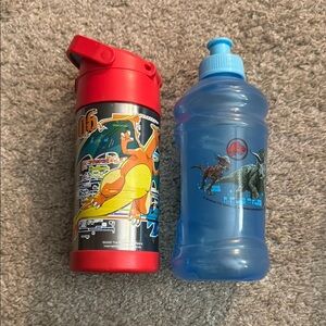 Red Pokémon and Blue dinosaur Water Bottles
